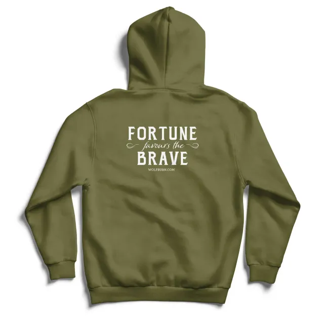Wolfburn Fortune Favours the Brave Hoodie Oliv 12 Größen