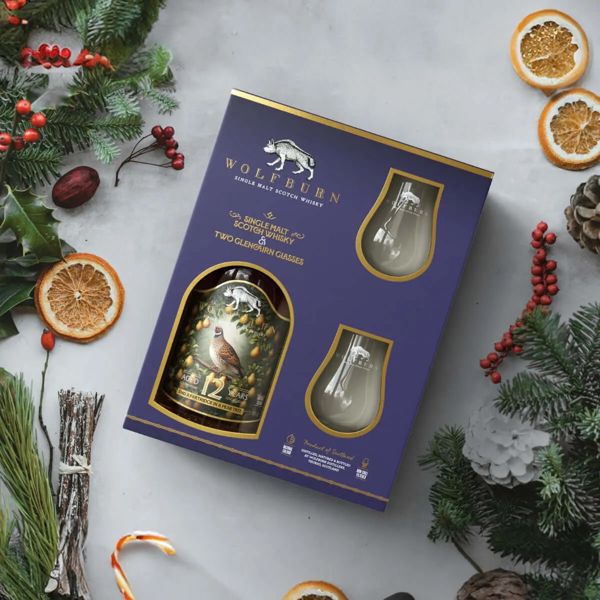 Wolfburn Partridge in a Pear Tree Whisky Geschenkset 0,7 l mit Gläsern