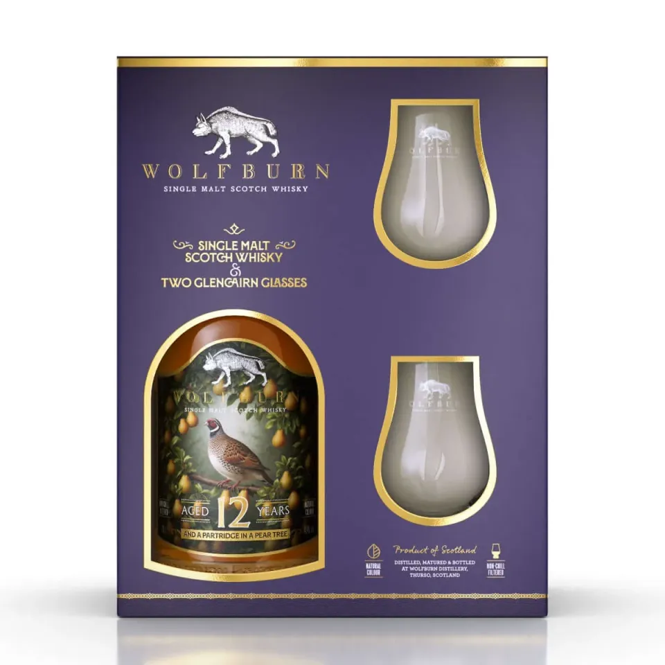 Wolfburn Partridge in a Pear Tree Whisky Geschenkset 0,7 l mit Gläsern
