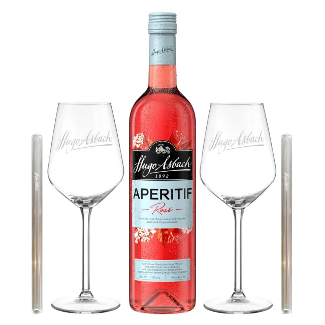 Asbach Hugo Aperitif Rosé Set 0,75l mit 2 Gläsern