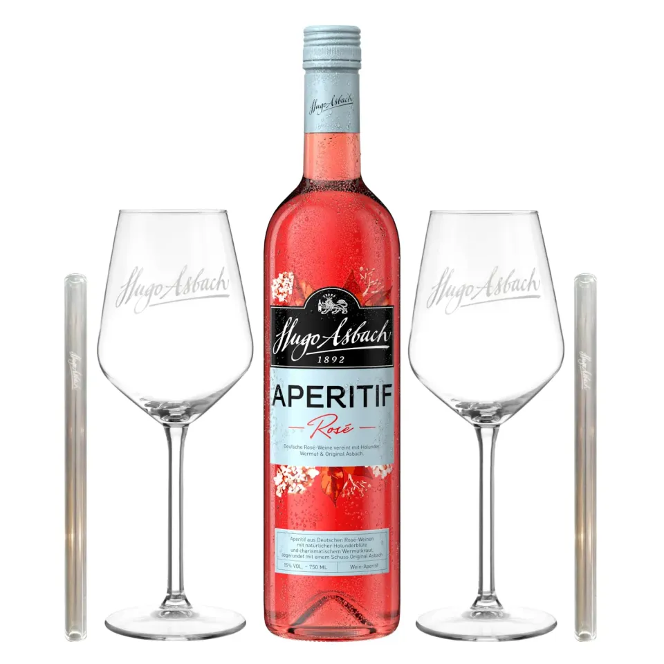 Asbach Hugo Aperitif Rosé Set 0,75l mit 2 Gläsern