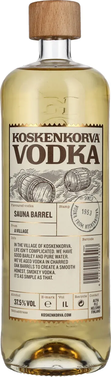 Koskenkorva Sauna Barrel Vodka 1l 37,5% Rauchfass