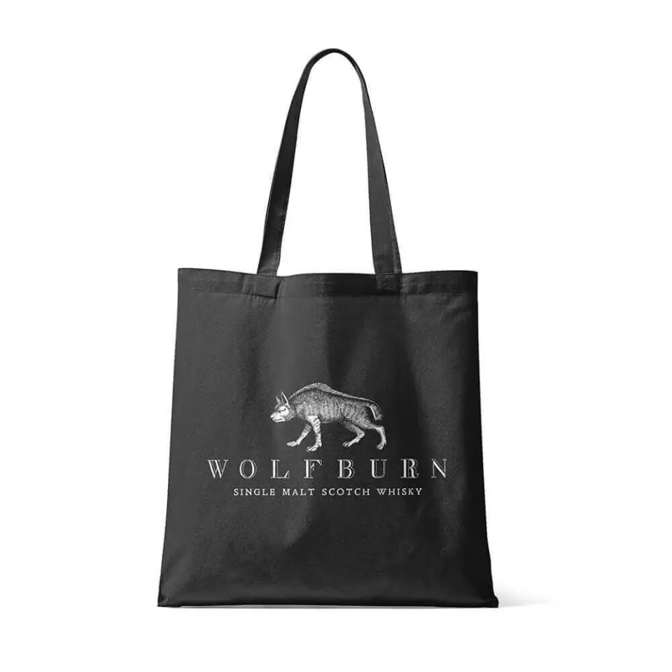 Wolfburn Cotton Tote Bag Stoffbeutel Schwarz 38x42cm