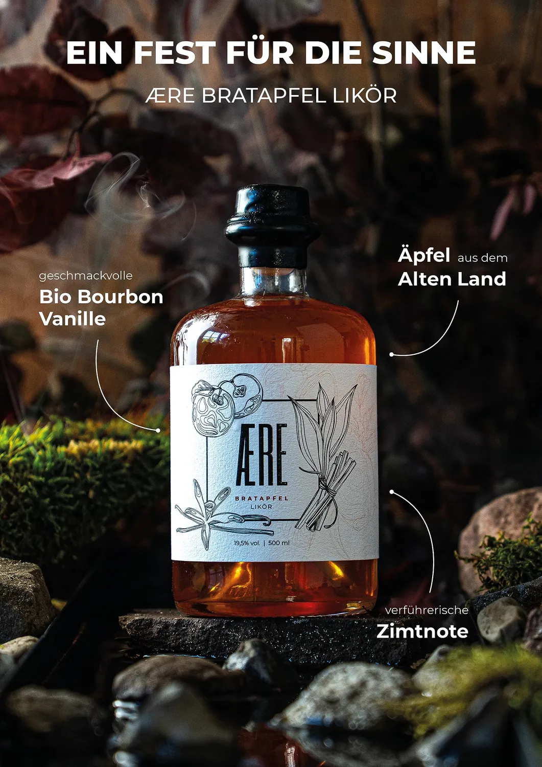 AERE Bratapfellikör Zimt Likör 0,5l 19,5% Apfel