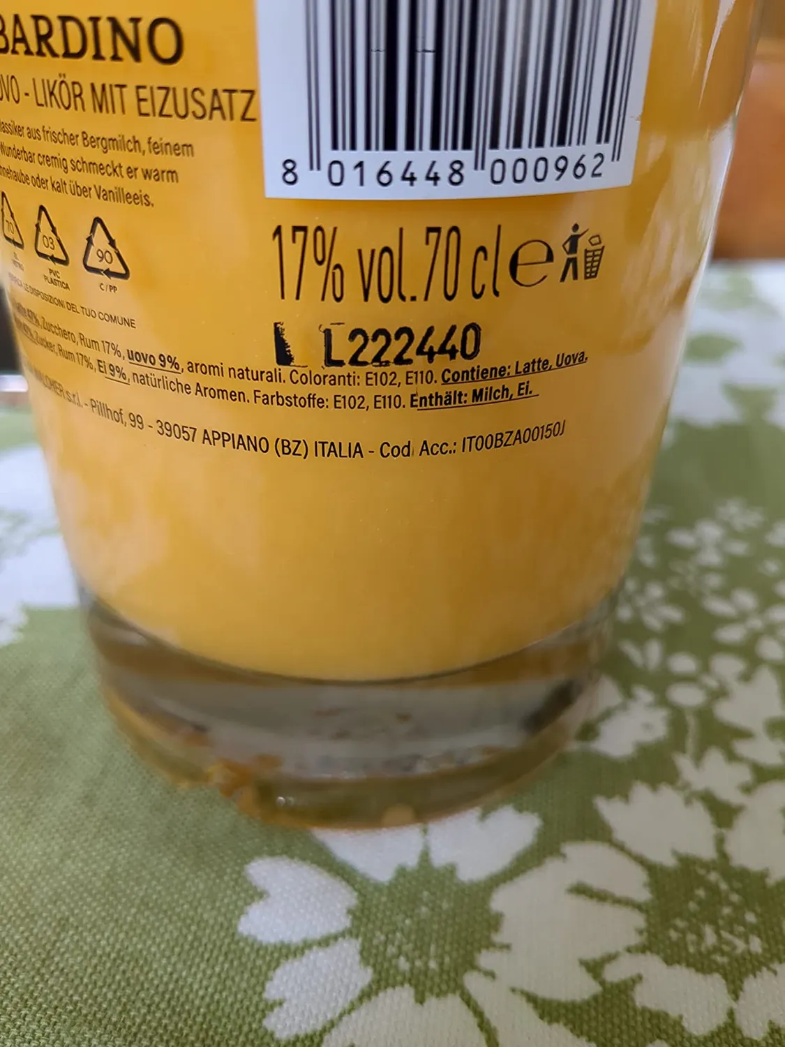 Walcher Bombardino Eierlikör mit Rum 0,7l 17%