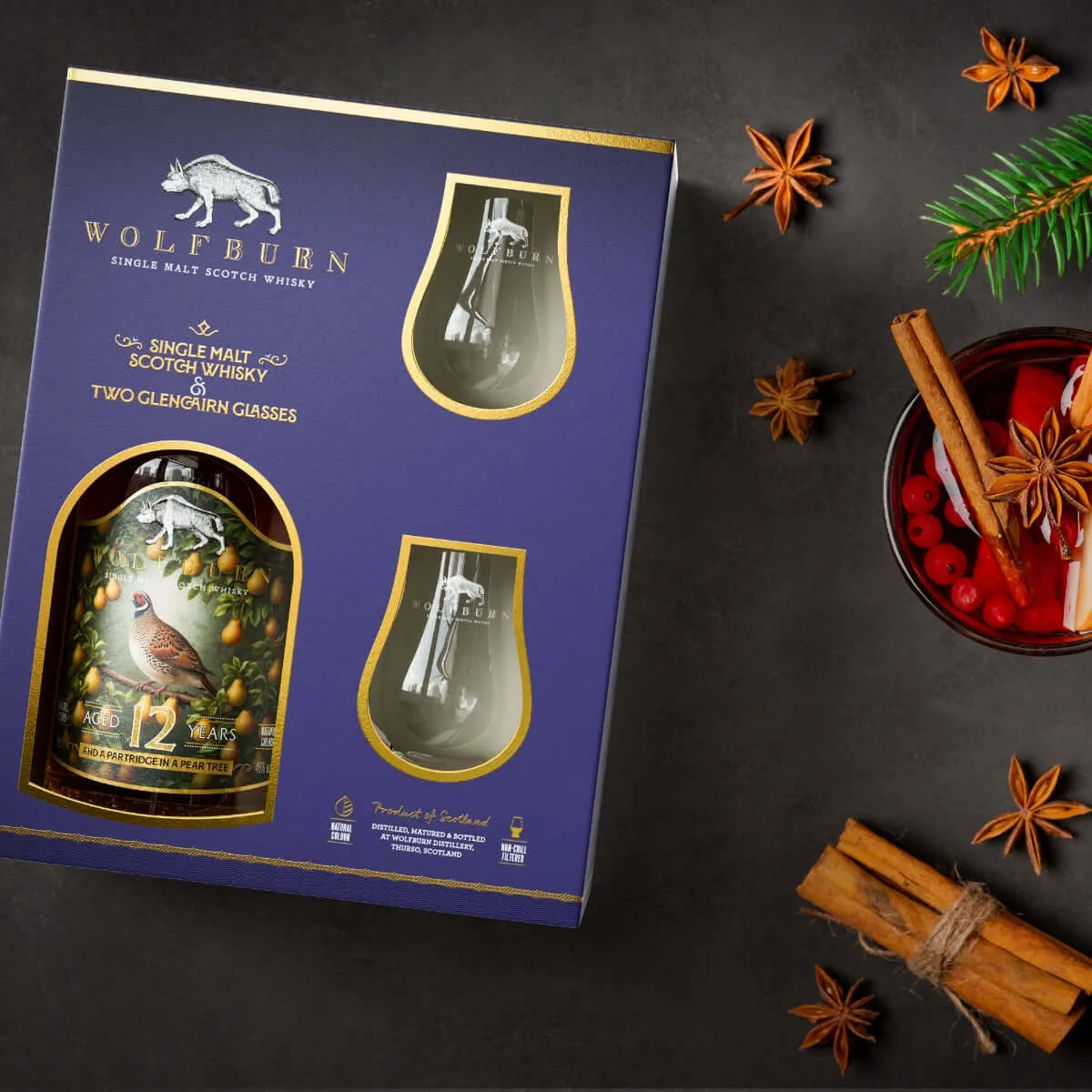Wolfburn Partridge in a Pear Tree Whisky Geschenkset 0,7 l mit Gläsern