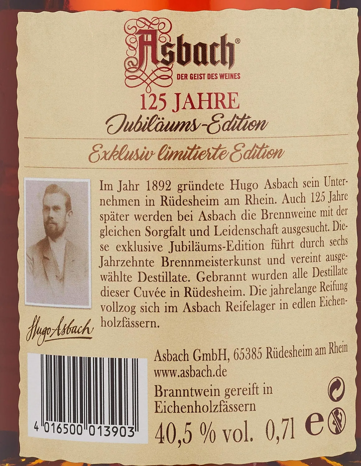 Asbach Jubiläums-Edition 125 Jahre Weinbrand 0,7l mild
