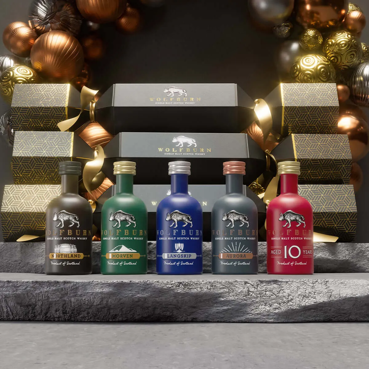 Wolfburn Black Luxury Christmas Crackers Whisky 6x 5cl Single Malt