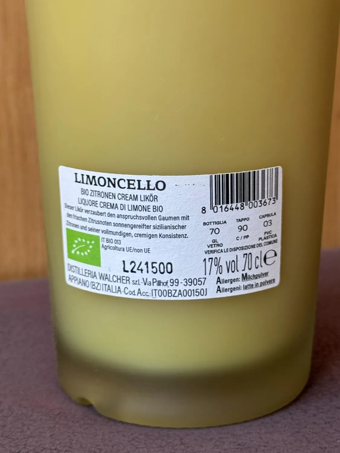 Walcher Limoncello Cream Likör 0,7l Zitrone Bio