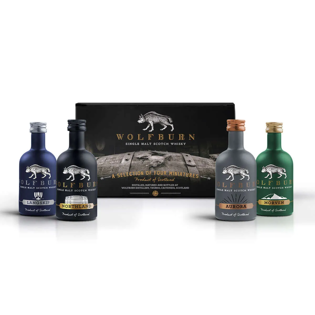 Wolfburn Quad Pack Mini Whisky 8 x 4 x 5 cl 46 % Set
